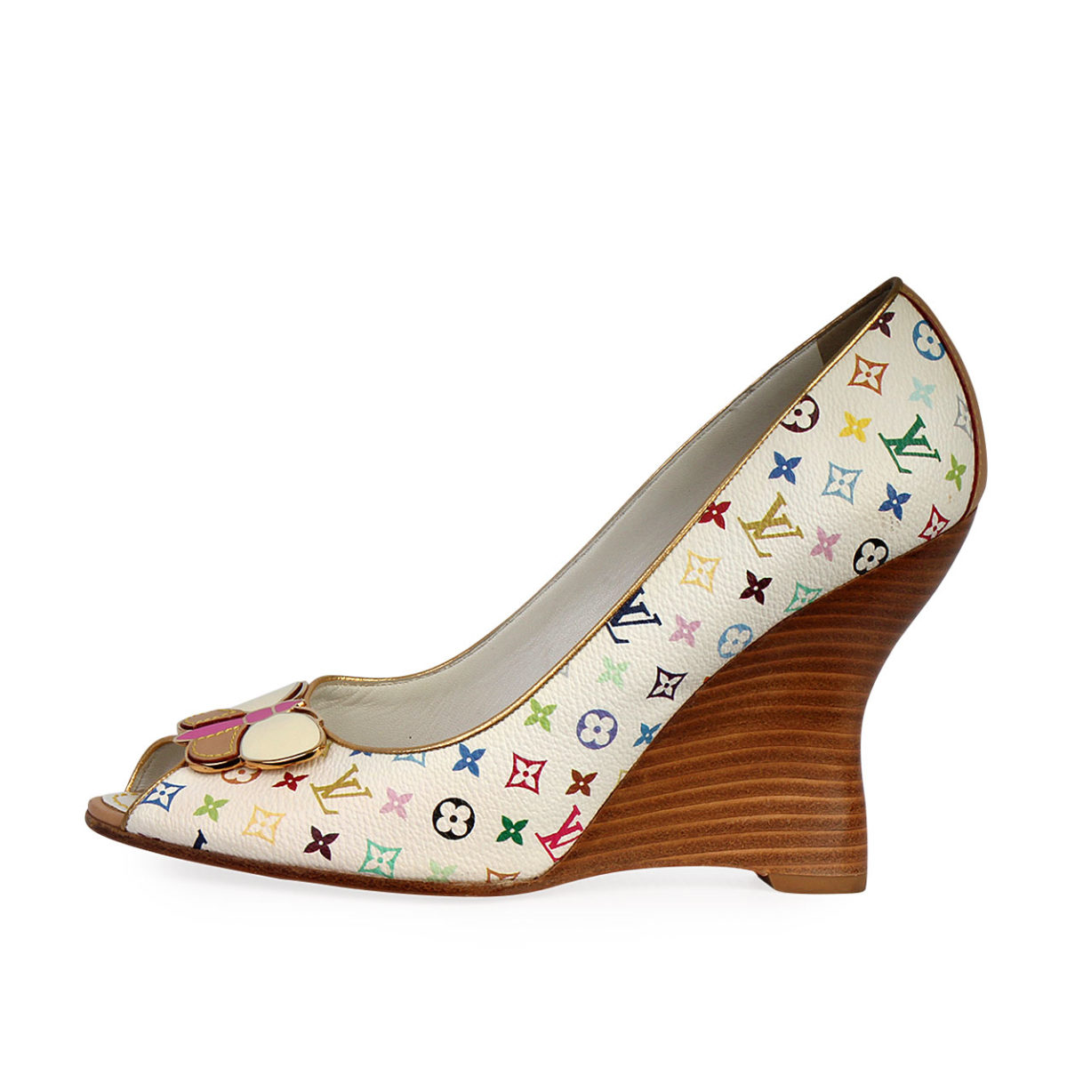 LOUIS VUITTON Multicolor Butterfly Prim Wedge Pumps White - S: 38 (5) | Luxity