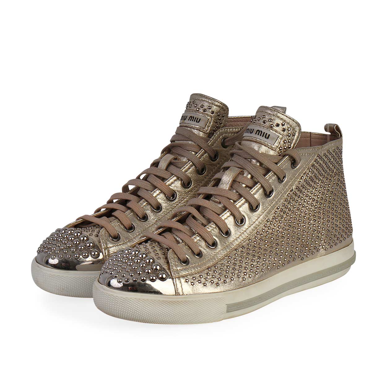 MIU MIU Metallic Studded Sneakers Silver - S: 39 (6) | Luxity