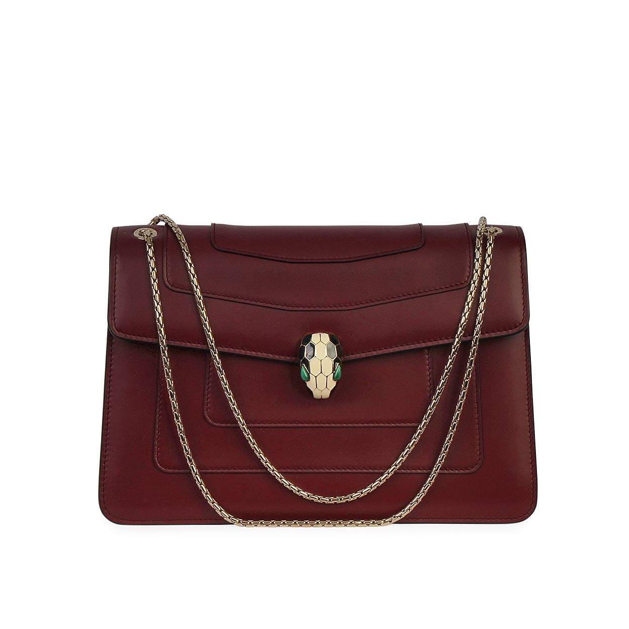 Bvlgari Burgundy Snakeskin Embossed Leather Serpenti Forever Flap