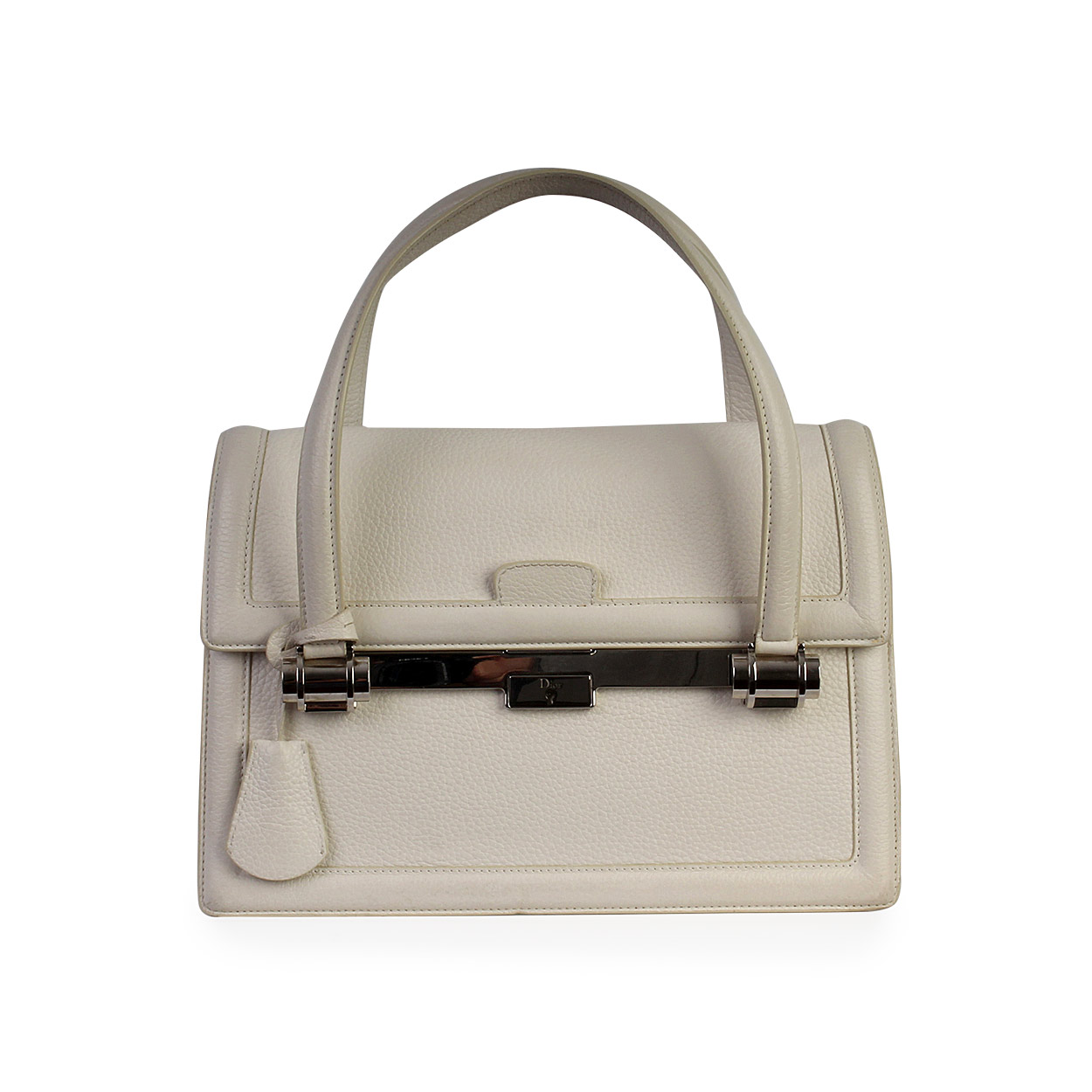 CHRISTIAN DIOR Pebbled Leather Satchel White | Luxity