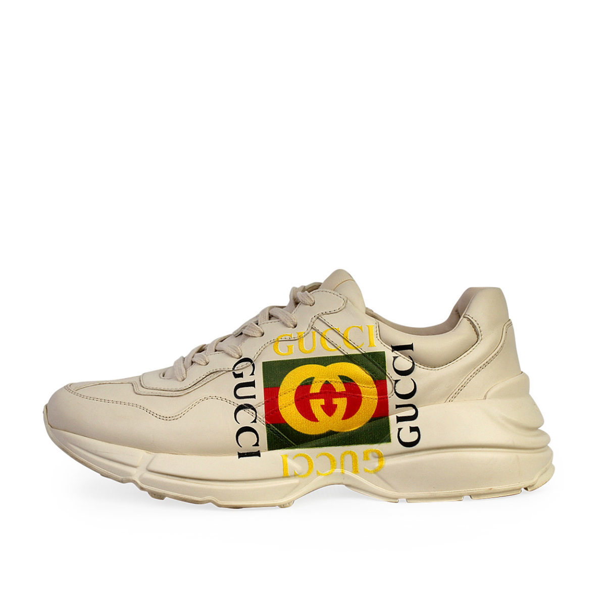 GUCCI Leather Logo Rhyton Sneakers White - S: 44 (9.5) | Luxity
