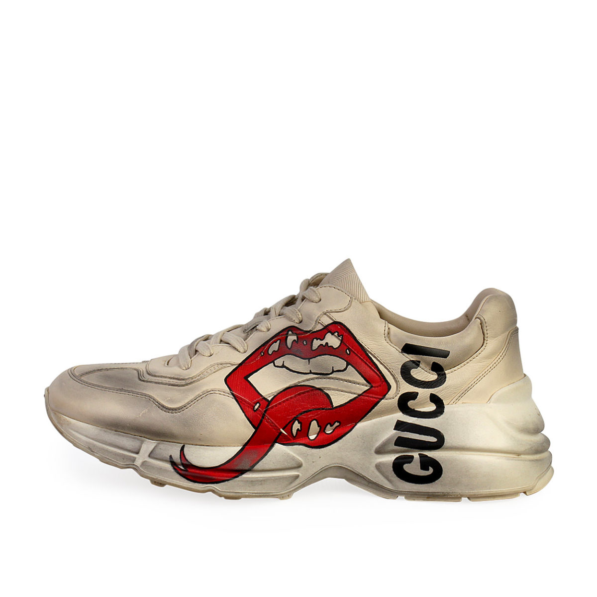 gucci white mouth print rhyton sneakers