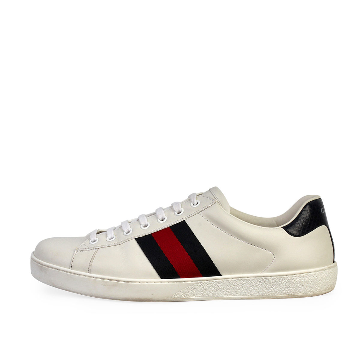 GUCCI Leather Web Ace Sneakers White 