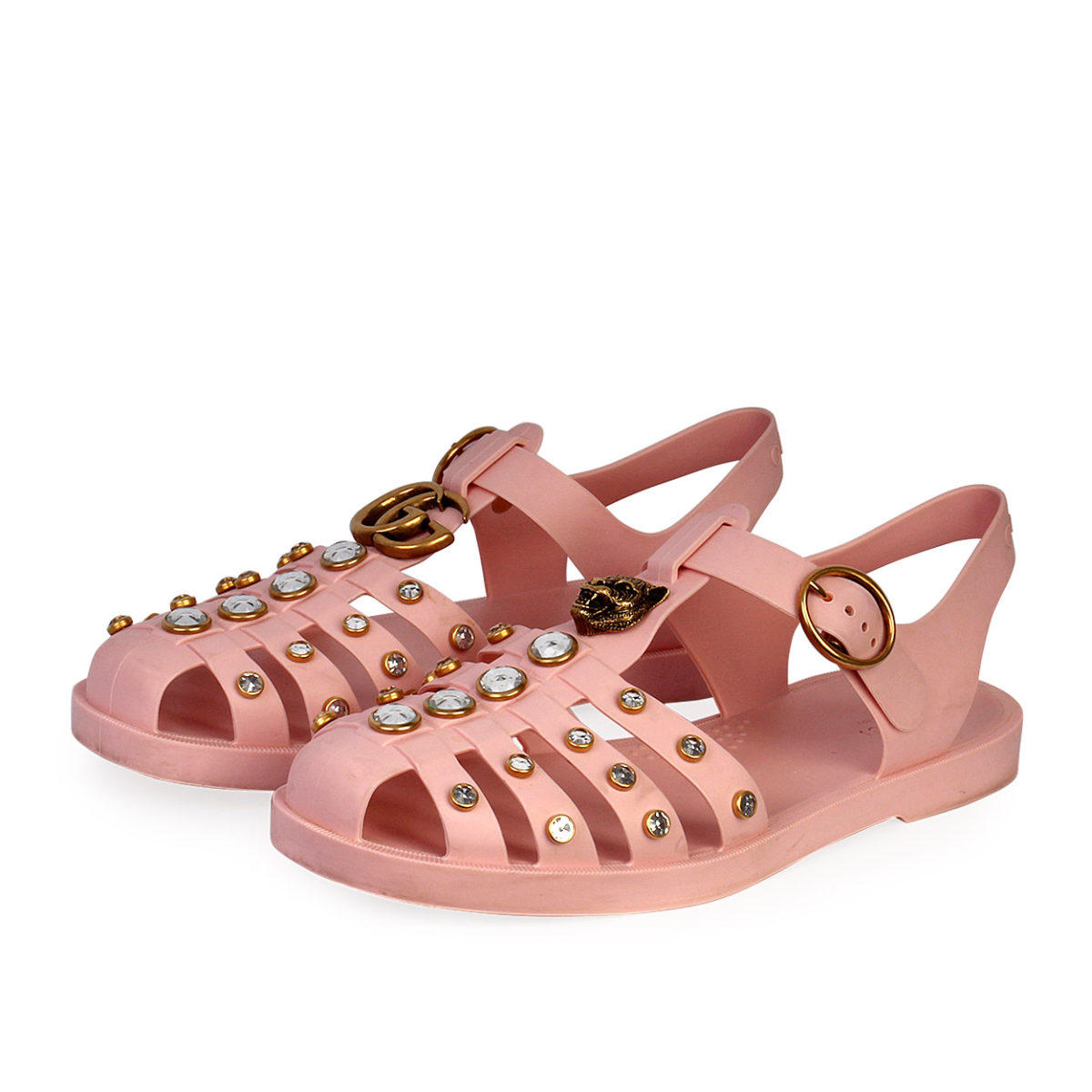 gucci rubber sandal with crystals