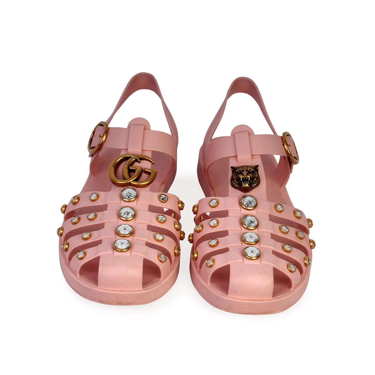 GUCCI Rubber Crystal Embellished Tiger Head Sandals Pink - S: 39 (6 ...