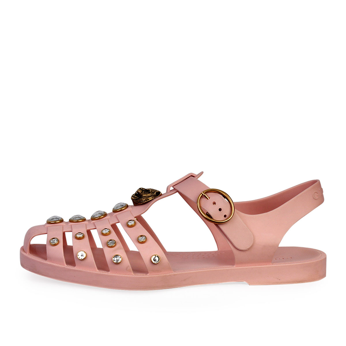 GUCCI Rubber Crystal Embellished Tiger Head Sandals Pink - S: 39 (6 ...