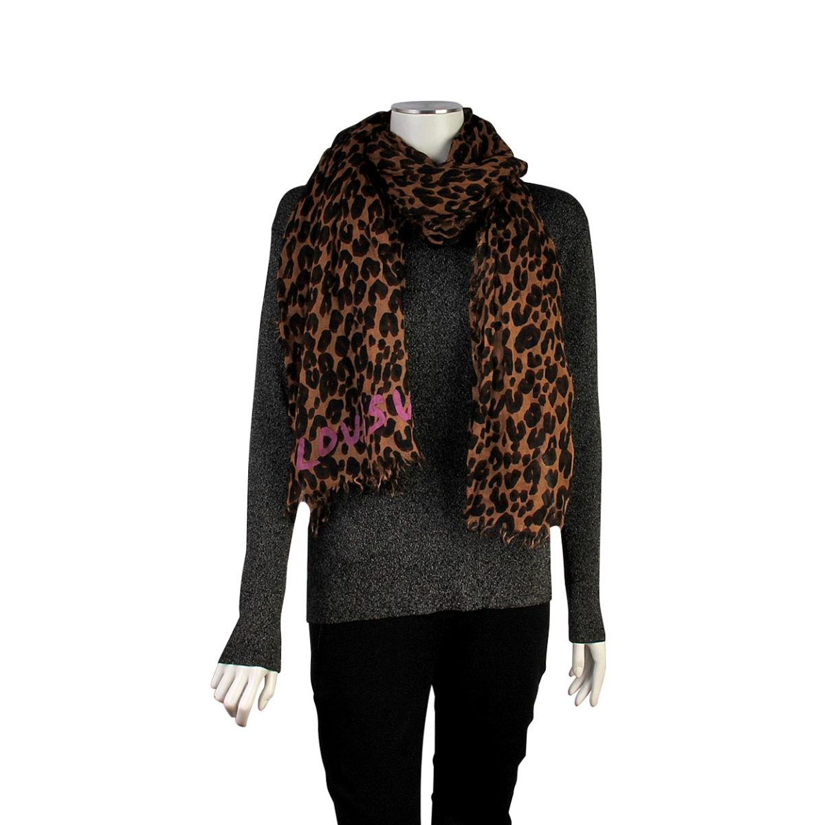 LOUIS VUITTON Cashmere/Silk Stephen Sprouse Leopard Stole Scarf Brown | Luxity