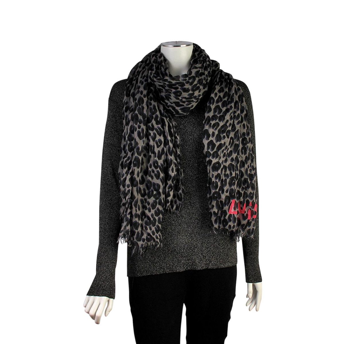 LOUIS VUITTON Cashmere/Silk Stephen Sprouse Leopard Stole Scarf Grey | Luxity