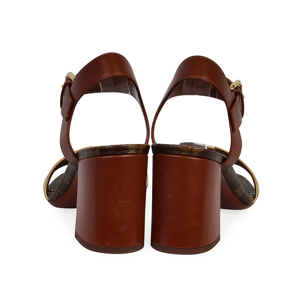 LOUIS VUITTON Monogram Bloom Block Heel Sandals Gold - S: 39 (6) | Luxity