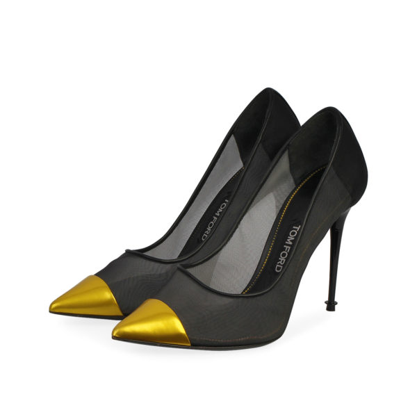 TOM FORD Mixed Mesh Pointy Toe Pumps Black/Yellow - S: 41 (7.5) | Luxity