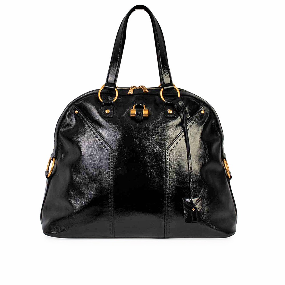 YVES SAINT LAURENT Patent Leather Muse Top Handle Shoulder Bag Black | Luxity