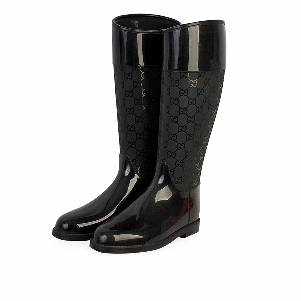 GUCCI GG Rubber Rain Boots Black - S: 37 (4) | Luxity