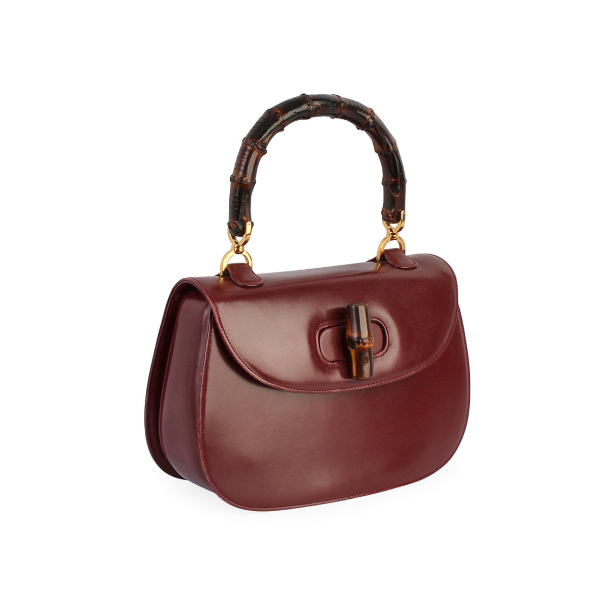 GUCCI Vintage Leather Bamboo Top Handle Bag Burgundy | Luxity