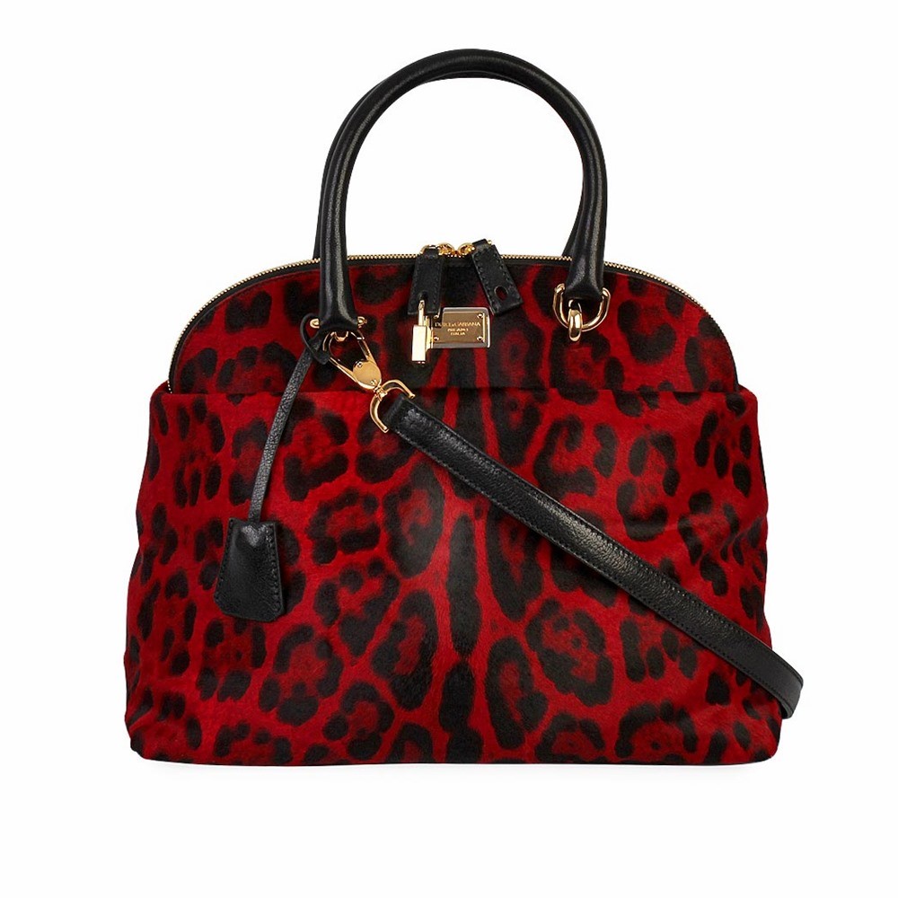 DOLCE & GABBANA Pony Hair Satchel Leopard Print Red/Black - NEW | Luxity