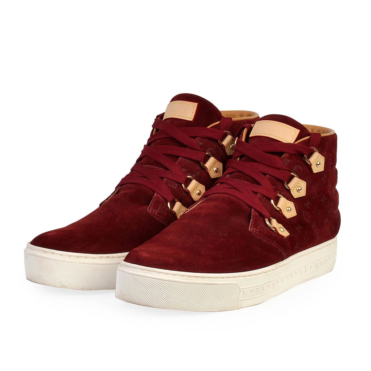 LOUIS VUITTON Suede High Top Sneakers Burgundy - S: 37.5 (4.5) | Luxity