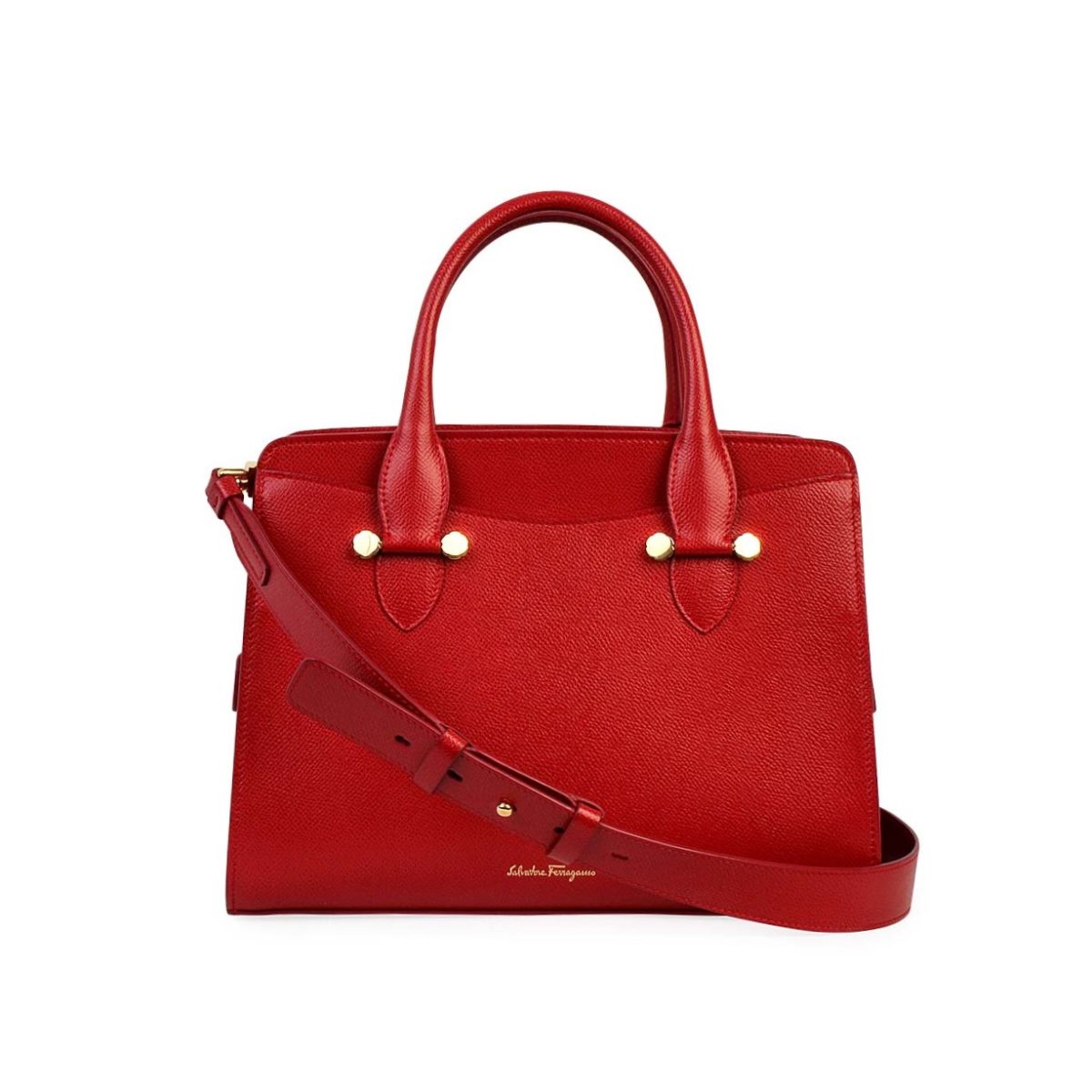SALVATORE FERRAGAMO Leather Double Handle Tote Red | Luxity