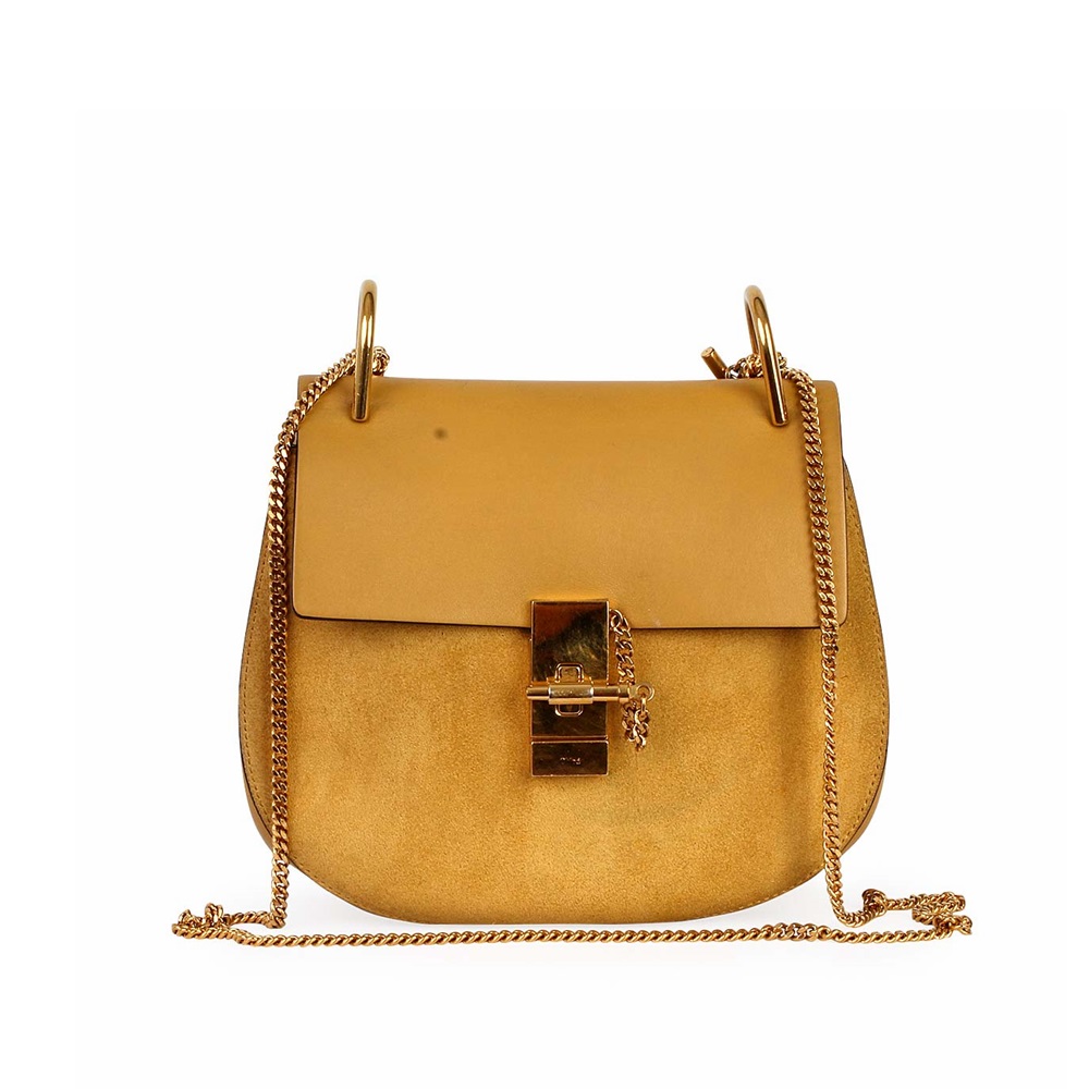 CHLOE Suede and Leather Small Drew Bag Tan | Luxity