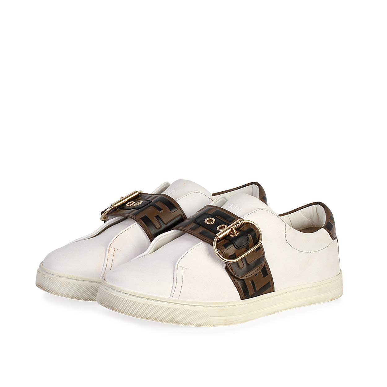 FENDI Leather FF Buckled Sneakers White - S: 38 (5) | Luxity