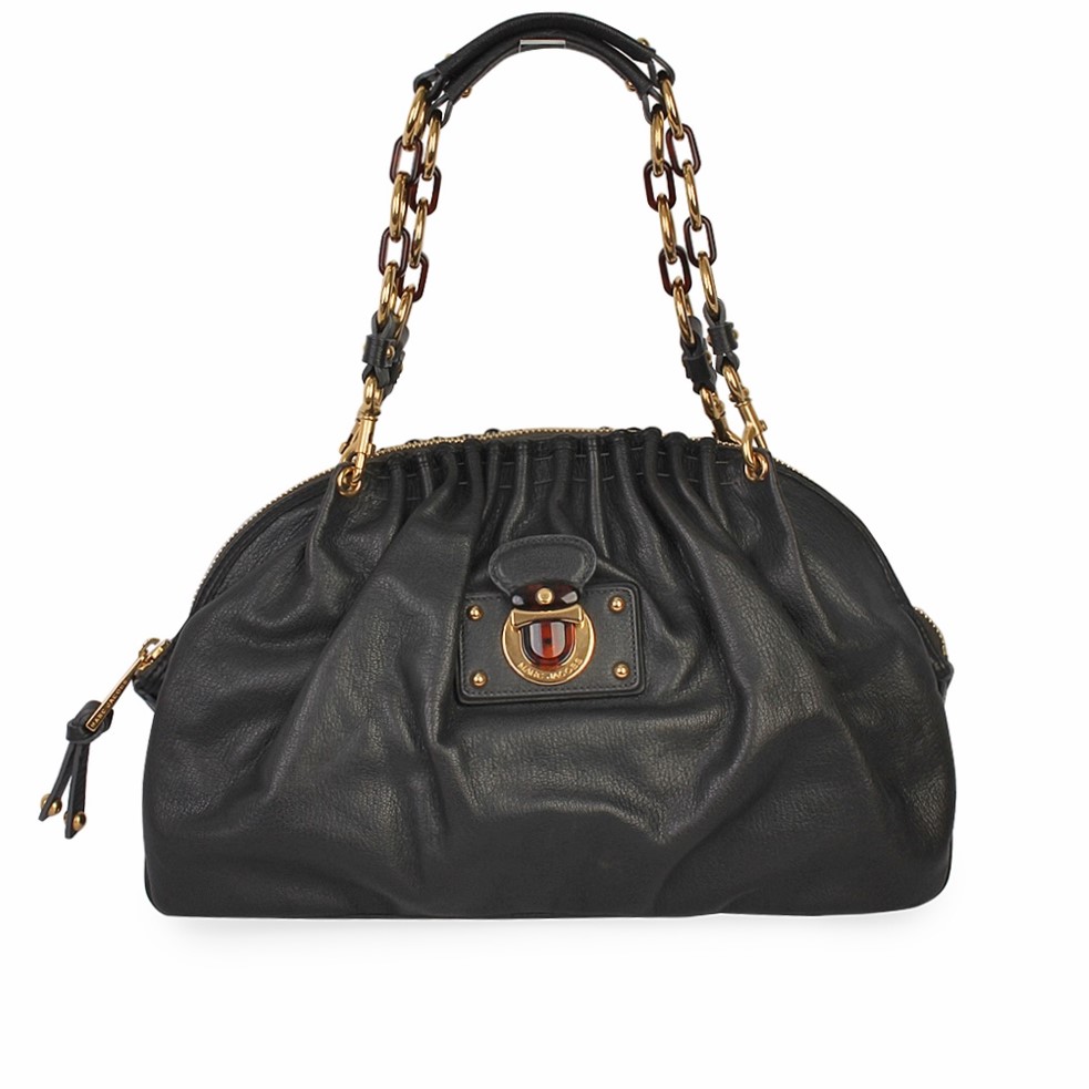 MARC JACOBS Leather Chain Handle Shoulder Bag Black | Luxity