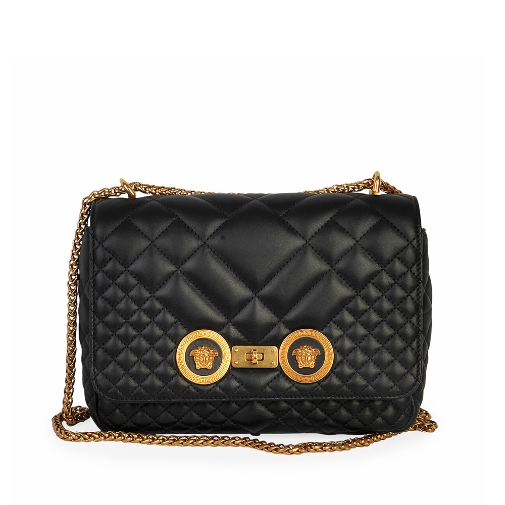 VERSACE Quilted Leather Icon Shoulder Bag Black | Luxity