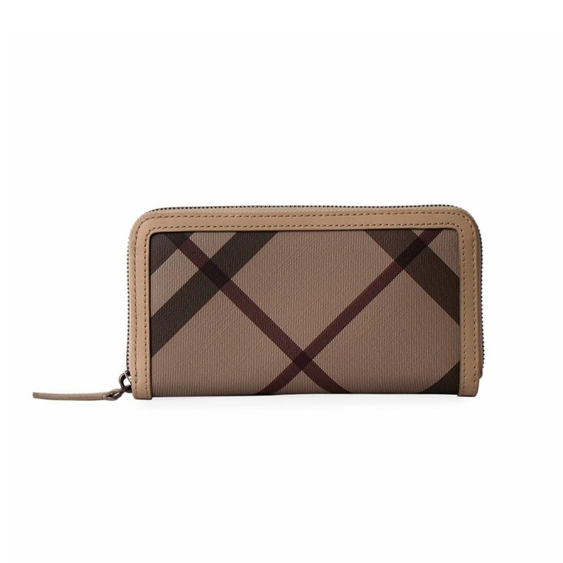 BURBERRY Check Zippy Wallet Stone | Luxity