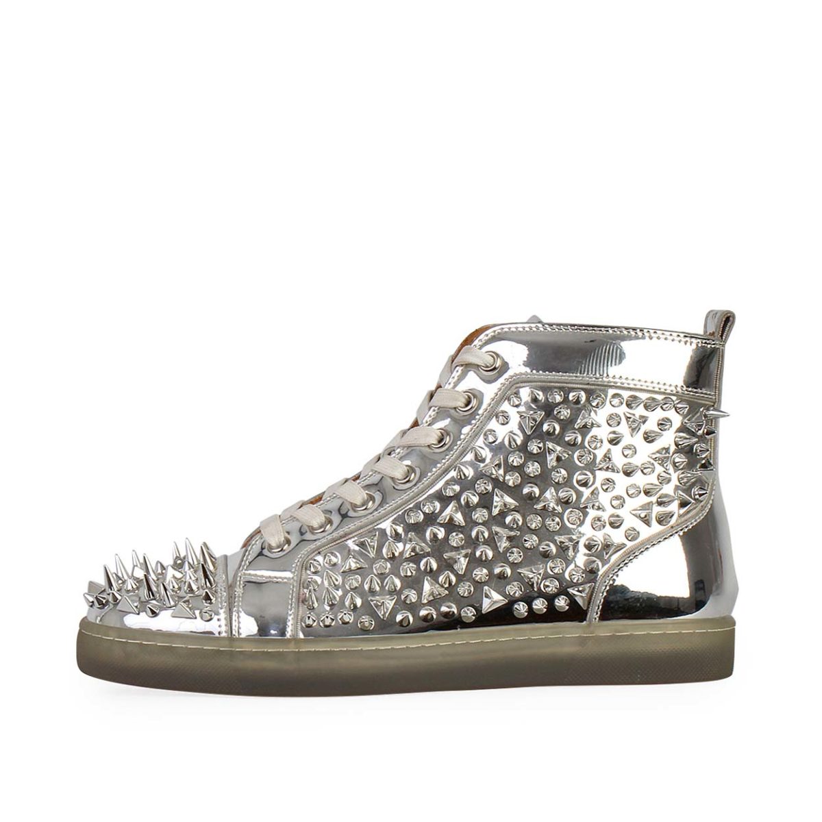 CHRISTIAN LOUBOUTIN Metallic Louis Spikes High Top Sneakers Silver - S: 41 (7.5) | Luxity