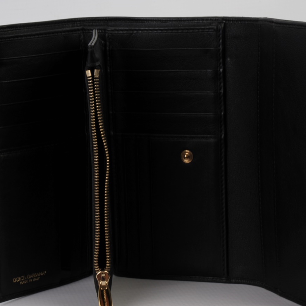 DOLCE & GABBANA Leopard Print Lock Continental Wallet Black | Luxity