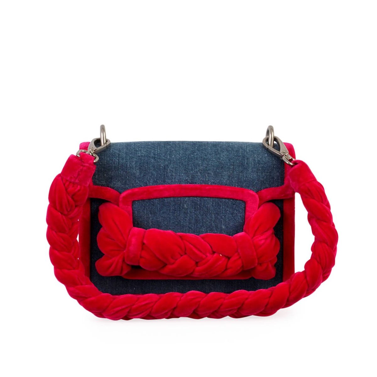 MIU MIU Denim and Velvet Braided Box Bag Fuxia | Luxity