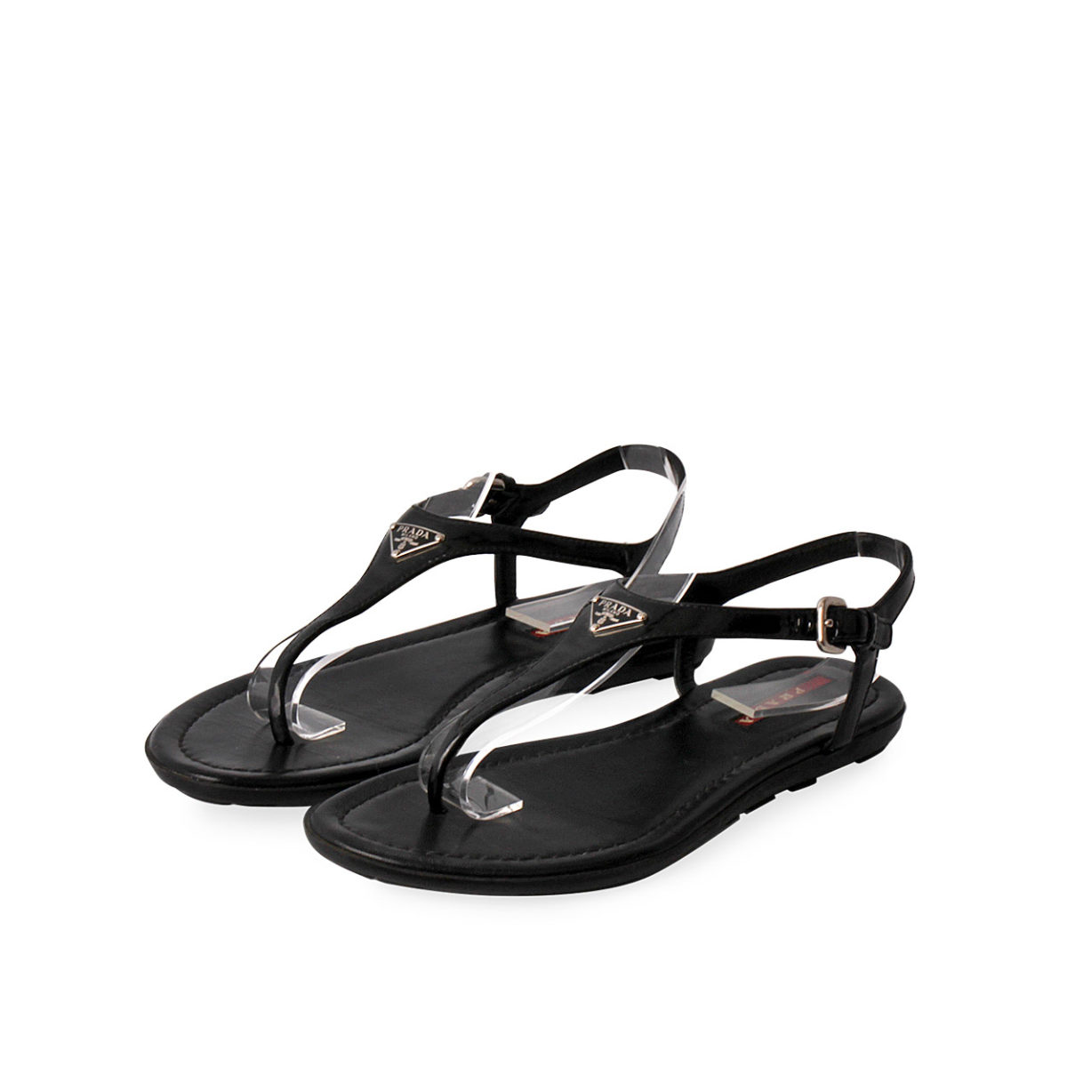PRADA Patent Leather Thong Sandals Black - S: 36.5 (3.5) | Luxity