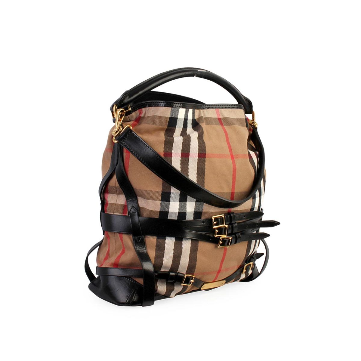 BURBERRY Check Gosford Bridle Hobo Black | Luxity