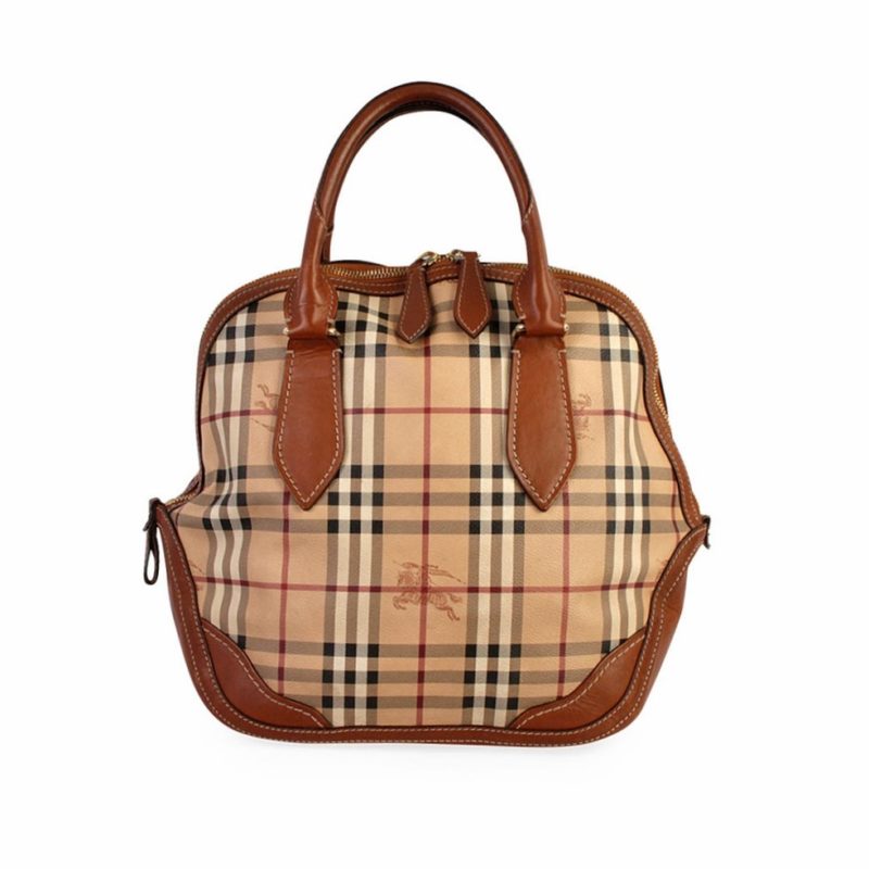 BURBERRY Haymarket Check Large Bowling Bag Brown | Luxity