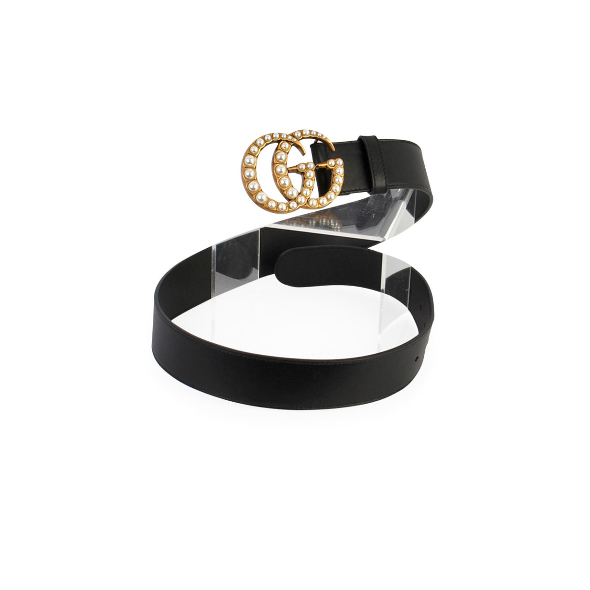 GUCCI Leather Double G Pearl Belt Black - S: 80 (32) | Luxity