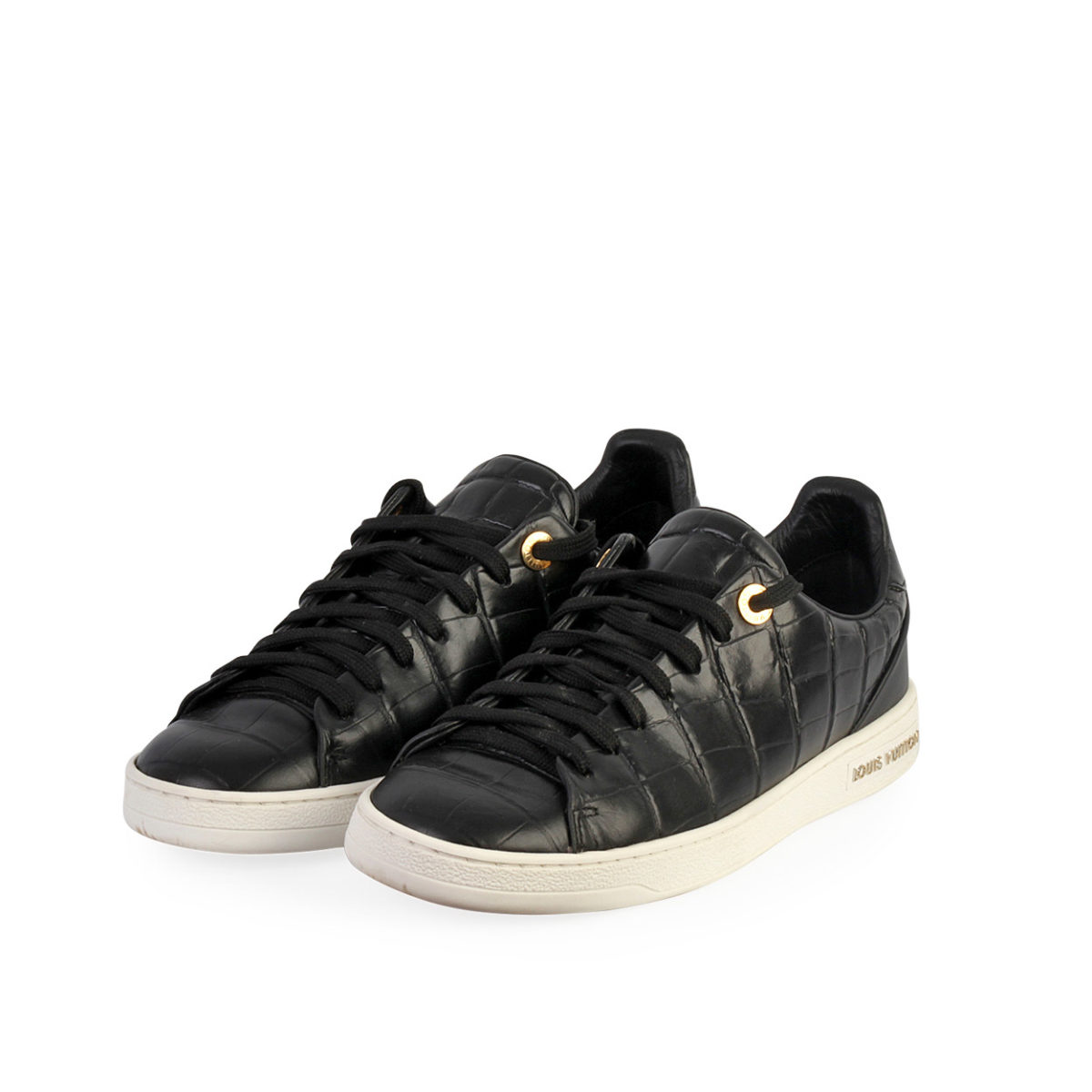 LOUIS VUITTON Croc Embossed Frontrow Sneakers Black - S: 36 (3.5) | Luxity