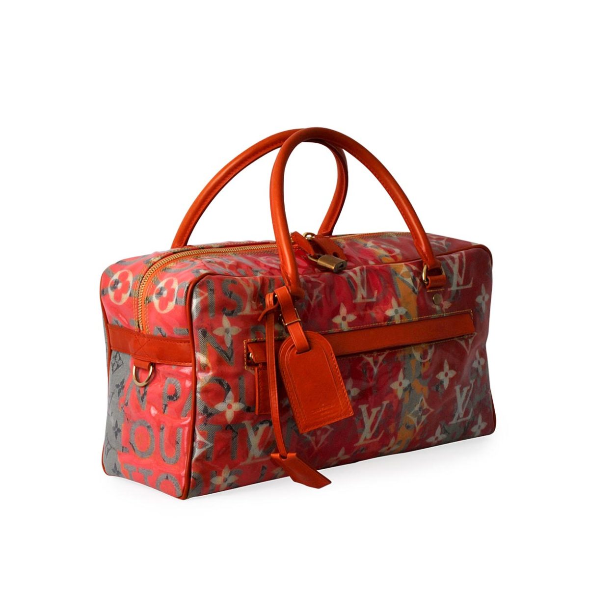 LOUIS VUITTON Cherry Red Monogram Canvas Lizard Exotic Gold Top Handle Bag  at 1stDibs