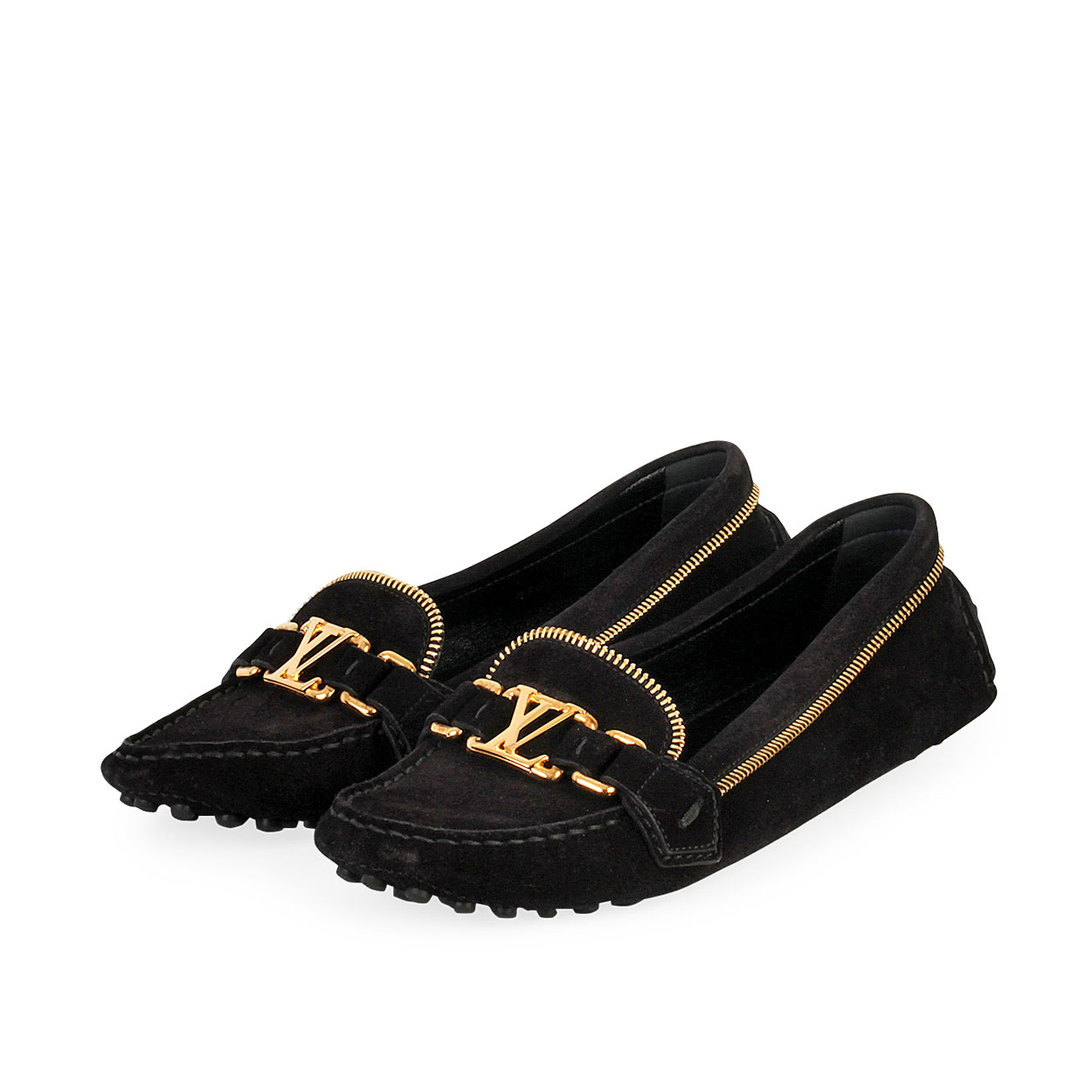 Louis Vuitton Suede Zip Loafers Black S 38 5 Luxity