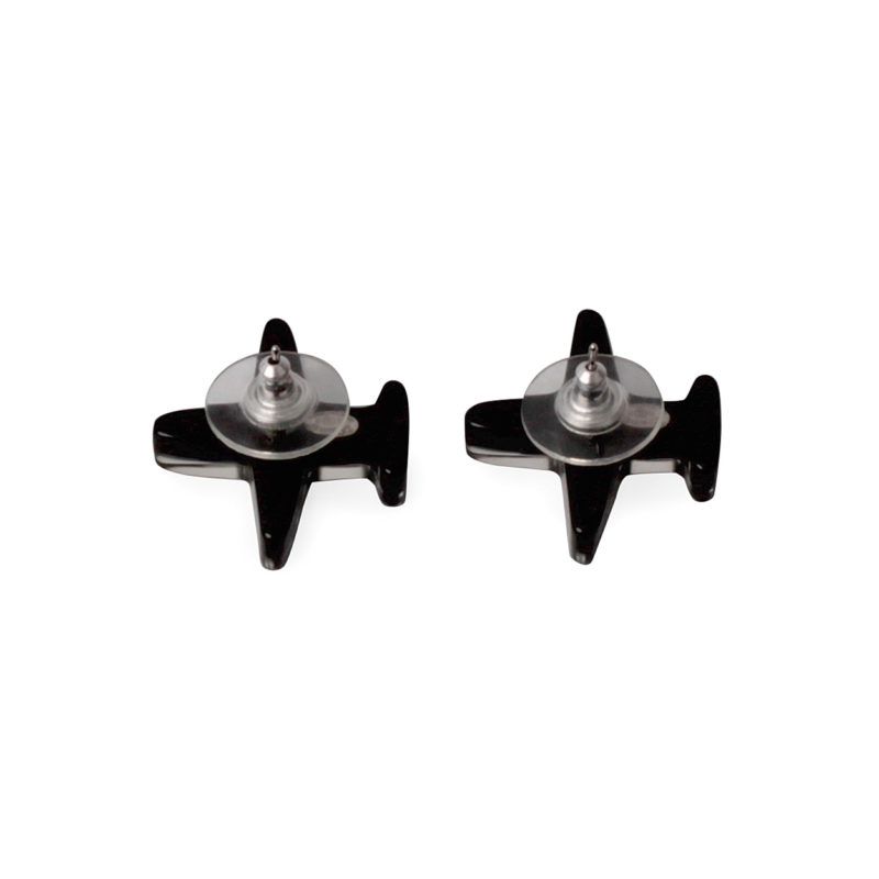 CHANEL Resin Airplane Earrings Black/White | Luxity