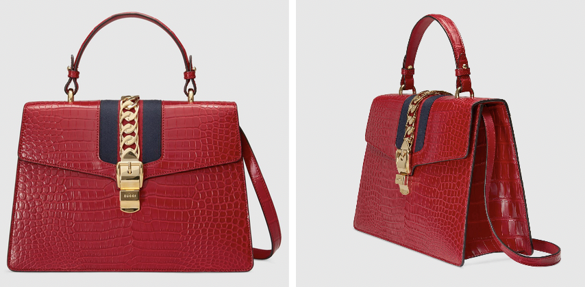 Gucci Sylvie Handbag With Genuine Crocodile Leather