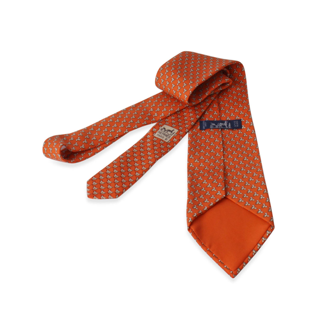 HERMES Origami & Chicken Print Silk Tie Orange | Luxity