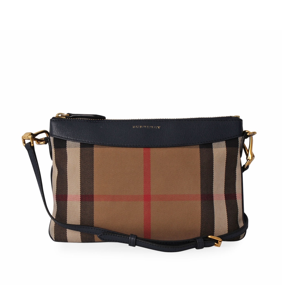 BURBERRY Check Peyton Crossbody Bag Navy/Beige | Luxity