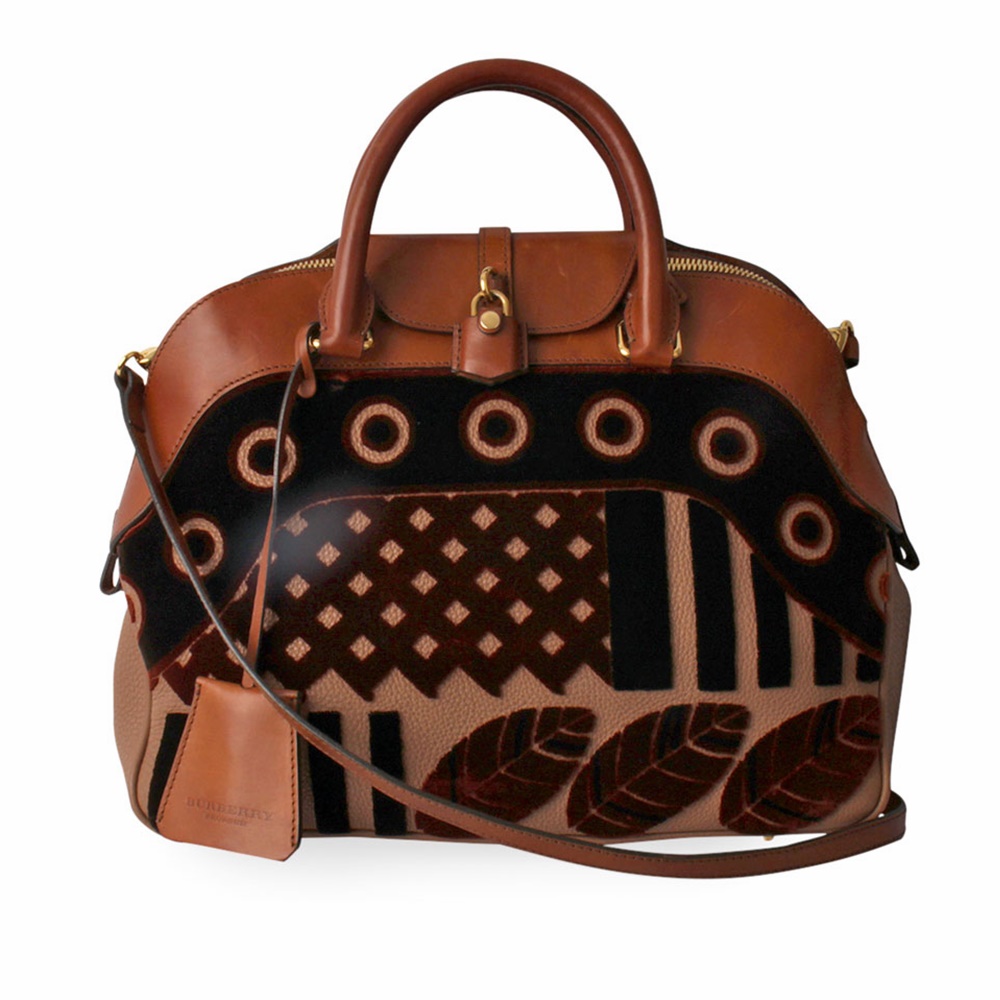 BURBERRY Leather/Velvet Dome Bowling Bag Brown | Luxity