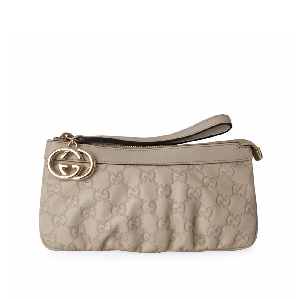 GUCCI Guccissima Interlocking G Wristlet White | Luxity