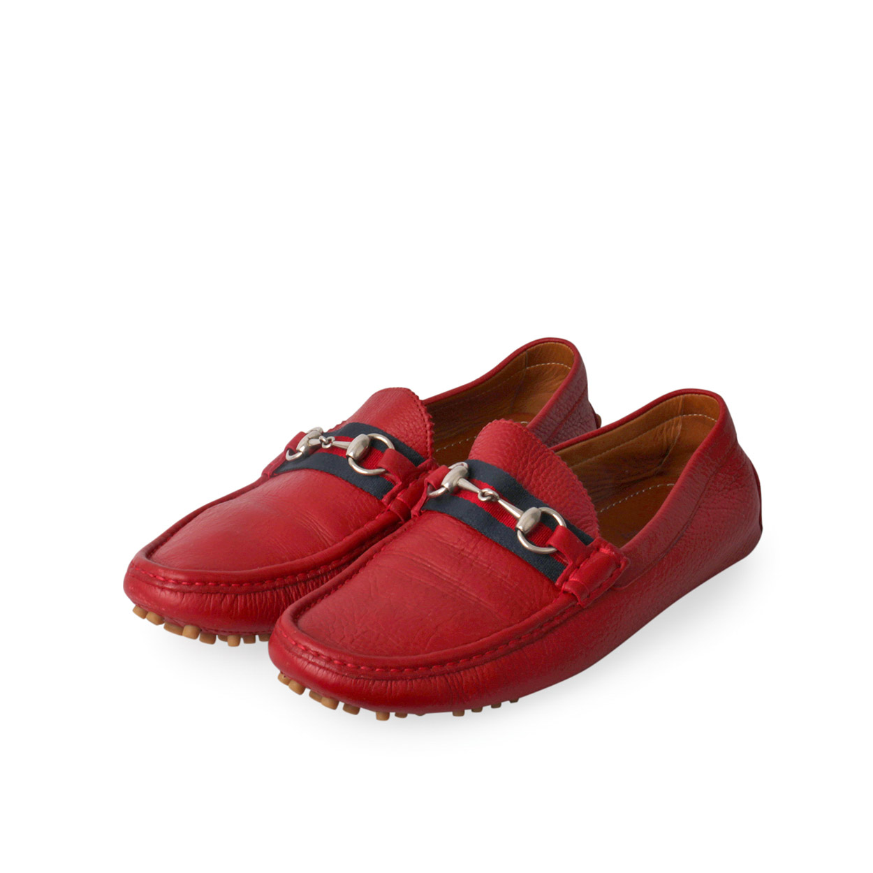 GUCCI Pebbled Leather Horsebit Loafers 