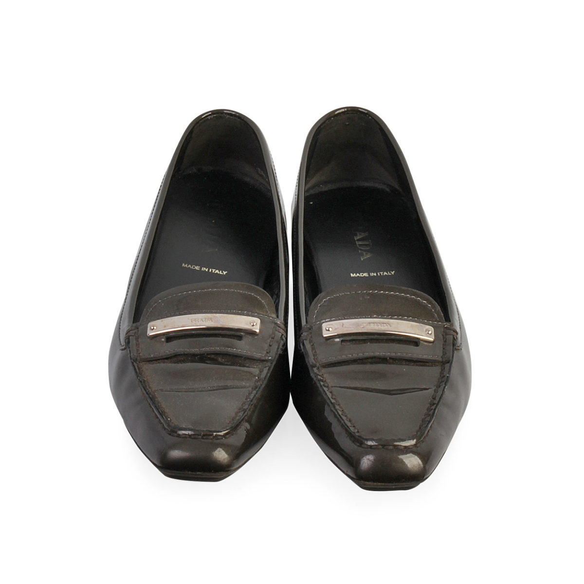 PRADA Patent Leather Loafers Graphite - S: 38 (5) | Luxity