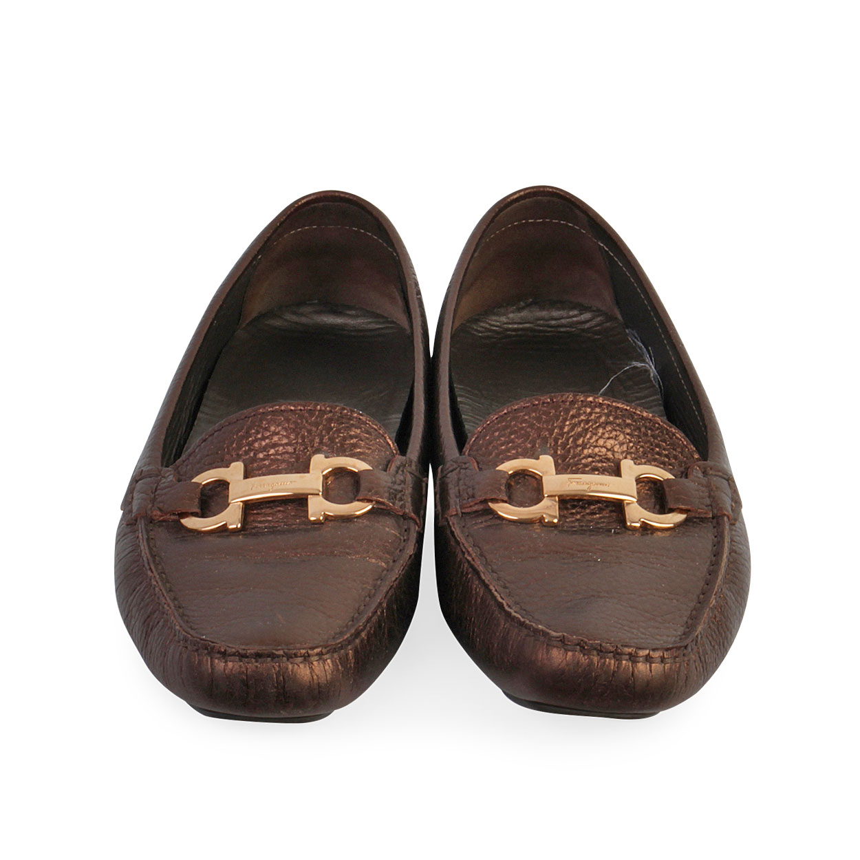 SALVATORE FERRAGAMO Metallic Leather Loafers Bronze - S: 38 (5) | Luxity