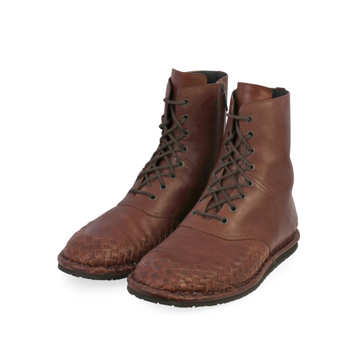 BOTTEGA VENETA Leather Woven Boots Brown - S: 43.5 (9) | Luxity
