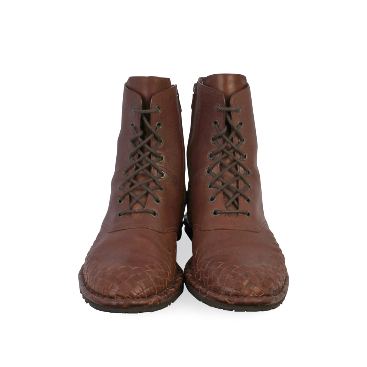 BOTTEGA VENETA Leather Woven Boots Brown - S: 43.5 (9) | Luxity