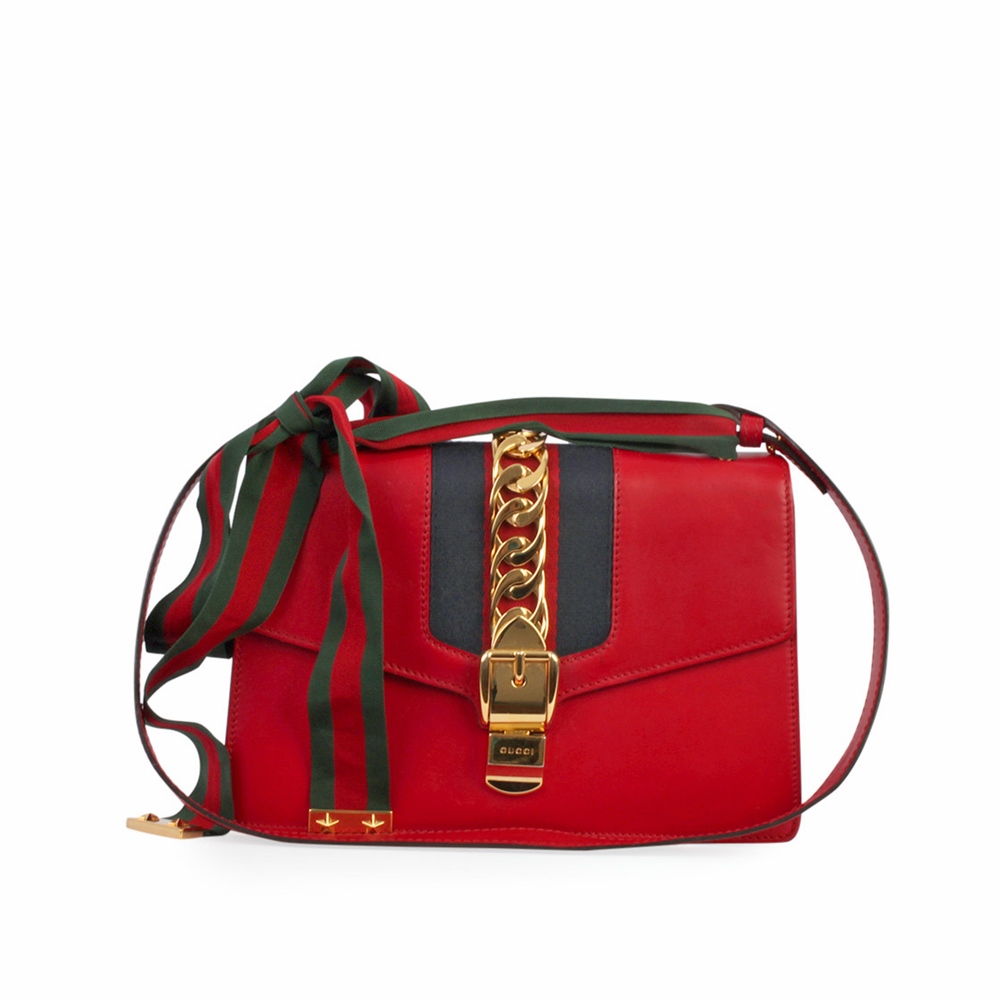 GUCCI Leather Small Sylvie Shoulder Bag Red | Luxity