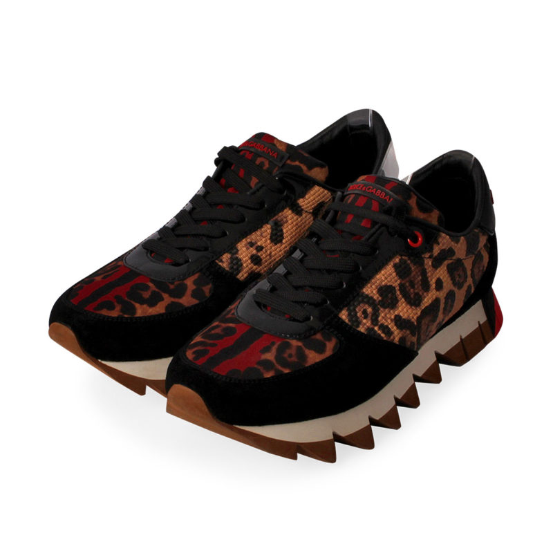 DOLCE & GABBANA Suede Leopard Print Sneakers Black - S: 41 (7.5) | Luxity