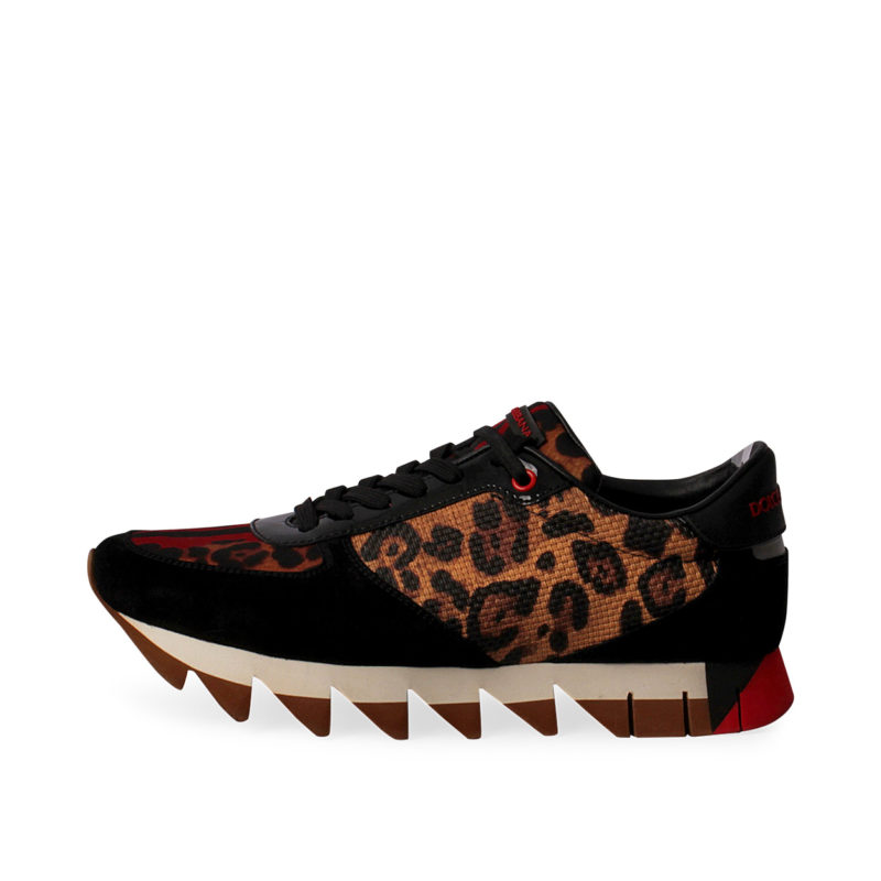 DOLCE & GABBANA Suede Leopard Print Sneakers Black - S: 41 (7.5) | Luxity