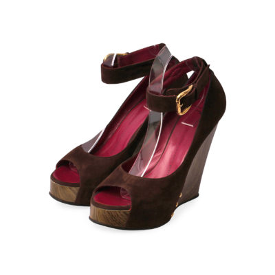Product GIUSEPPE ZANOTTI Suede/Wood Wedge Sandals Brown - S: 39 (6)